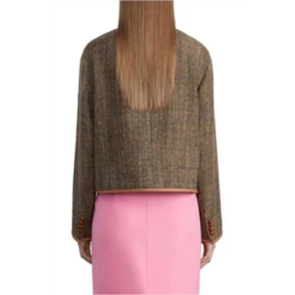 Lafayette 148 New York Highlands Leather Trim Wool Boucle Tweed Jacket Large - Picture 2 of 11